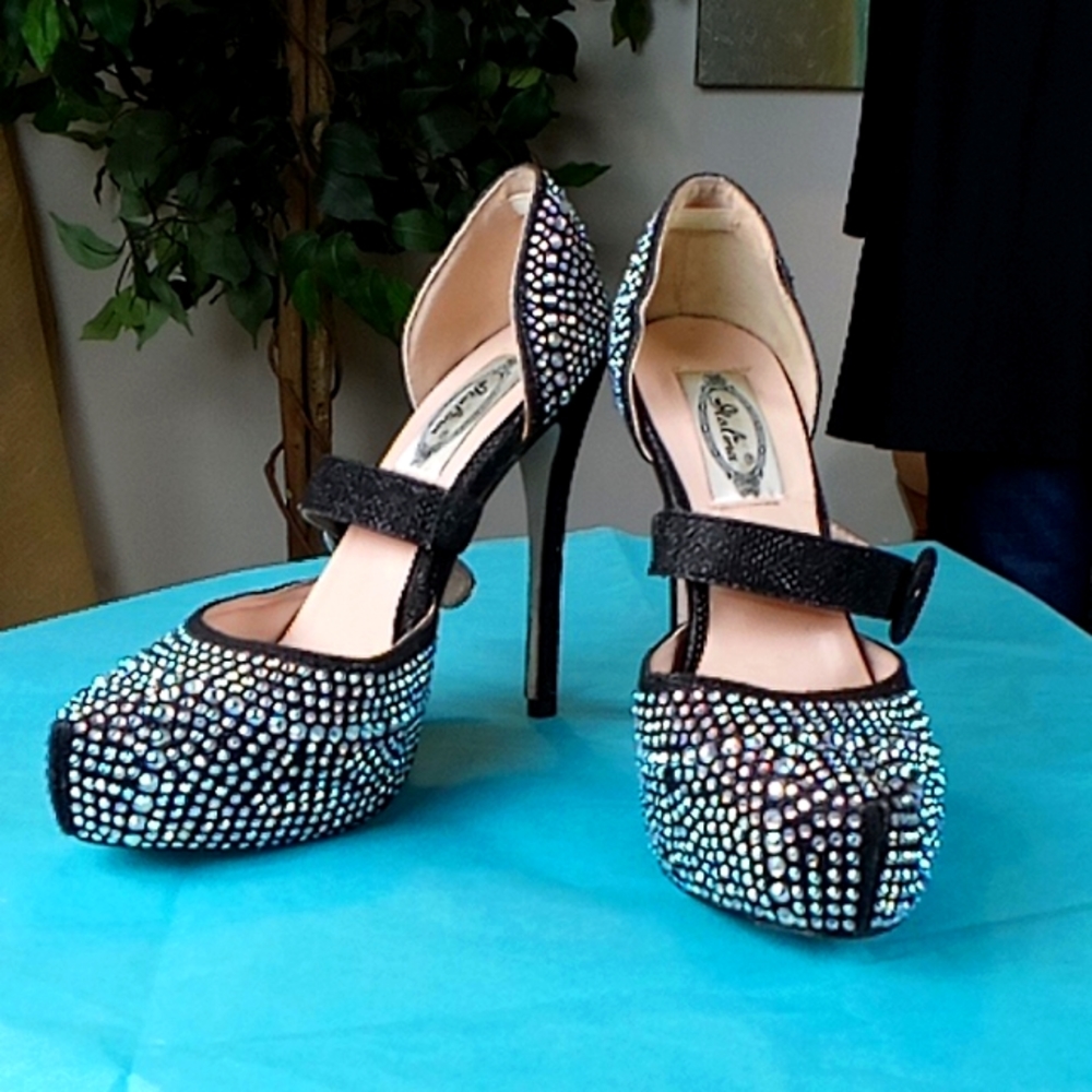 Italina Rhinestone Studded Platform Heels, women's size 7.5